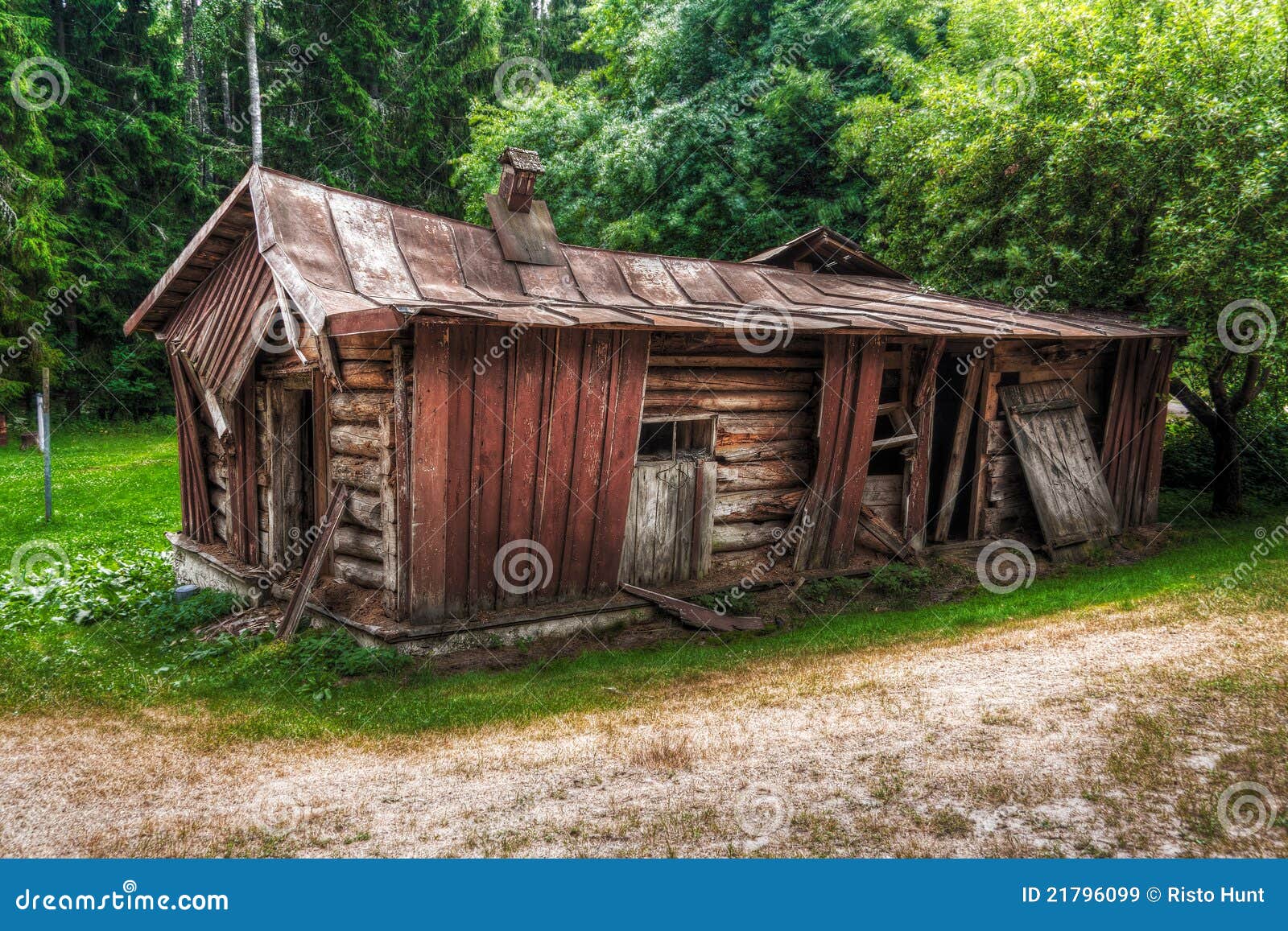 abandon collapsed log cabin