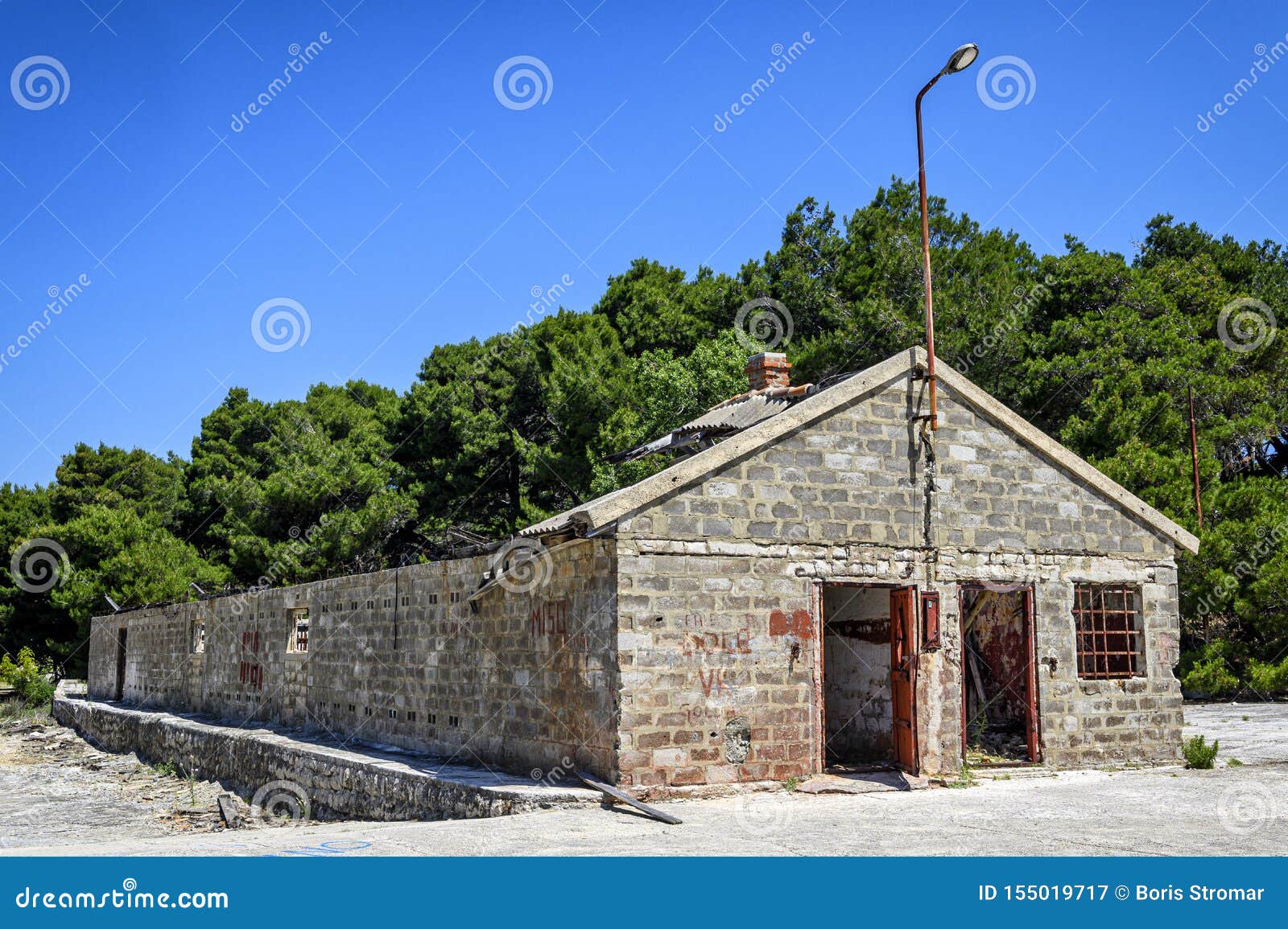 abandoned building on goli otok, political prison in ex yugoslavia