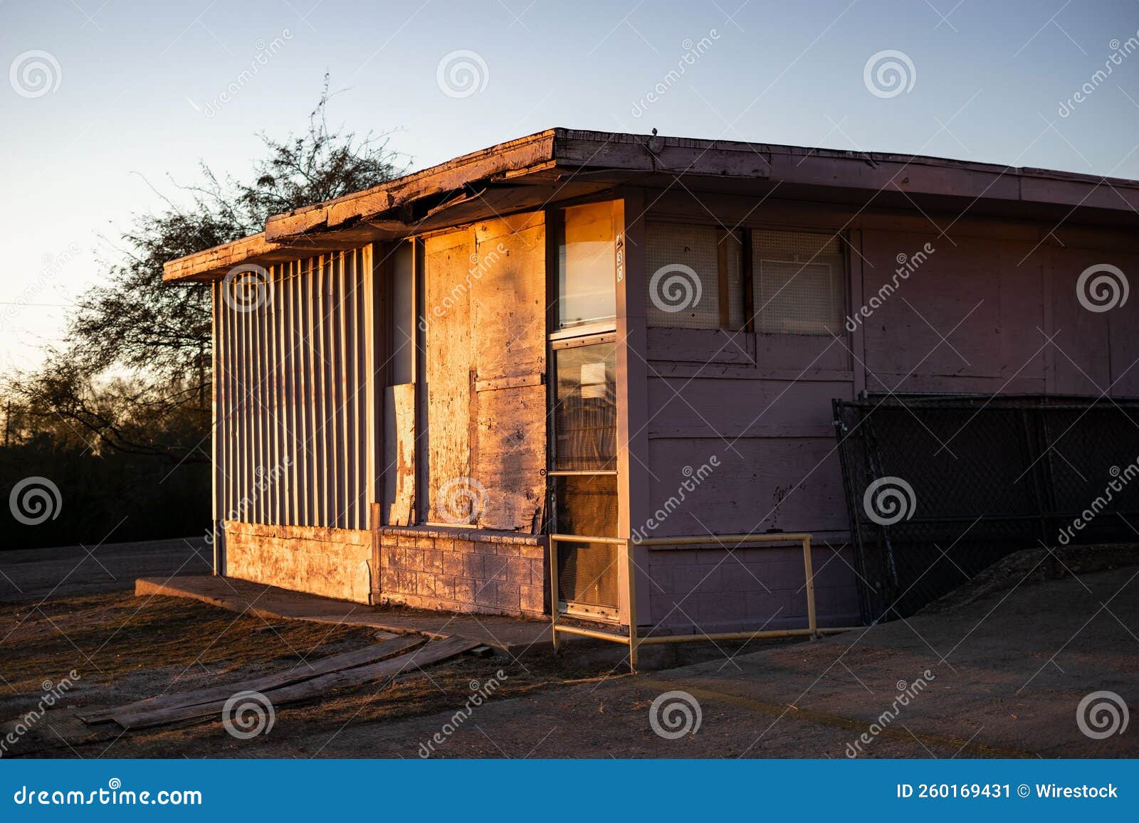 Abandoned Construction at Golden Hour in Superior, Arizona Stock Image