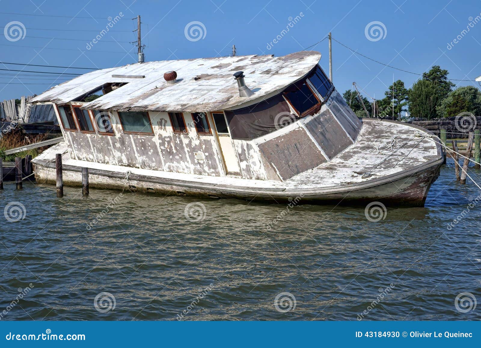 Abandoned Derelict Boat Sinking After Hurricane Stock 