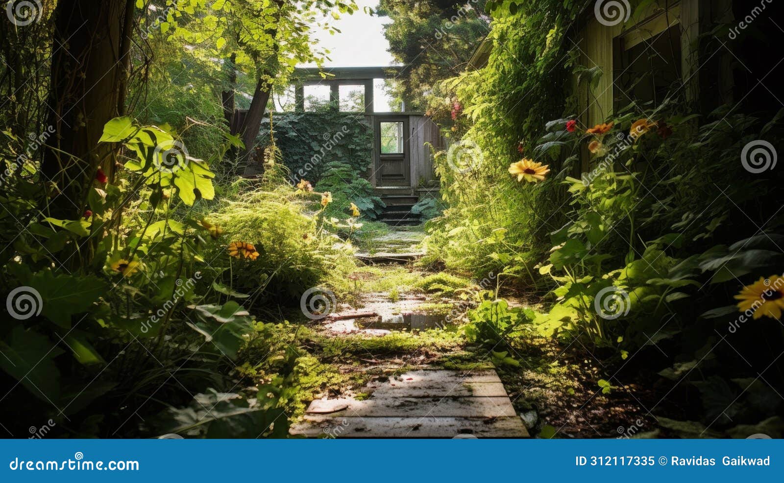 abandoned garden dense flora reclaiming space