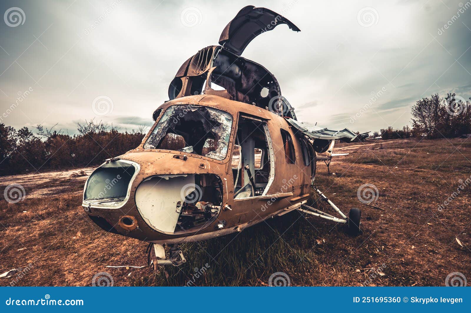Abandoned Helicopter At The Airfield Stock Photo Image Of Aged
