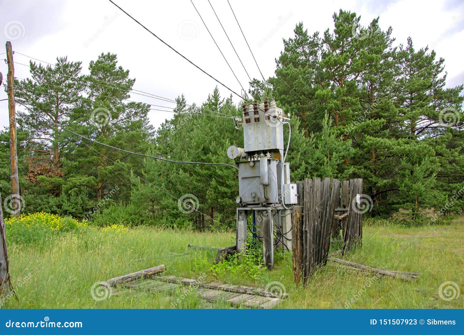 Abandoned High Voltage Operating Electrical Transformer in the Open. Danger Stock Image Image
