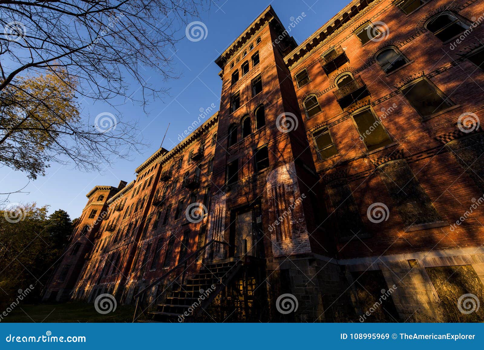 abandoned hospital in late evening - jackson sanatorium - dansville, new york