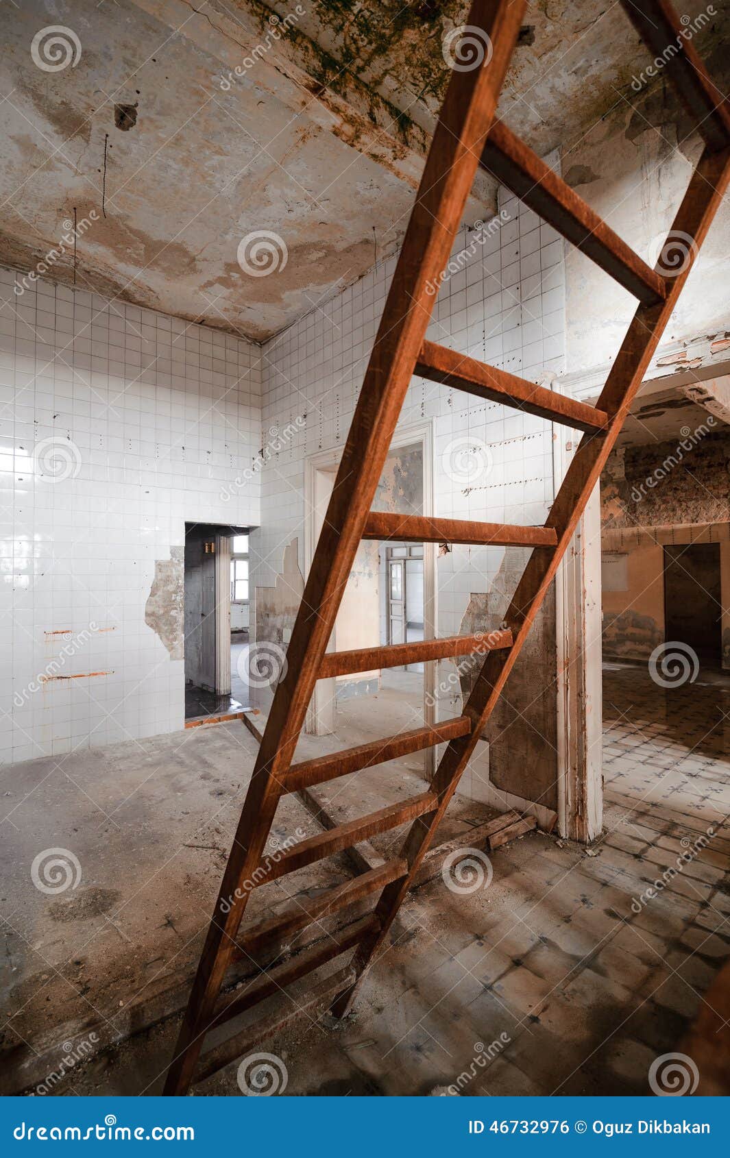 Abandoned House and Dingy Step Ladder Access To Stock Photo Image of