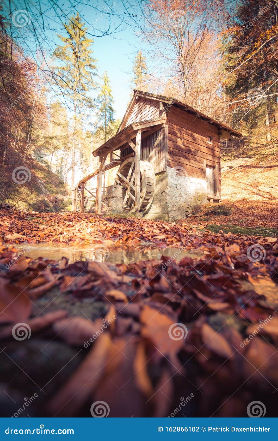 abandoned idyllic watermill in autumnal forest, koppl, austria