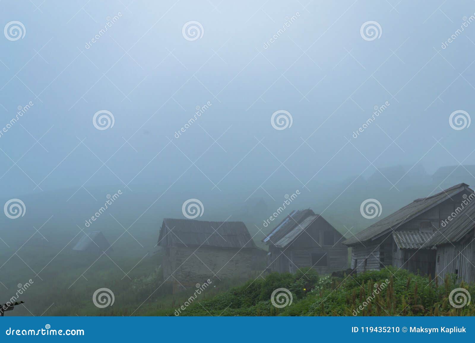 Abandoned Mountain Village in Foggy Weather Stock Photo - Image of ...