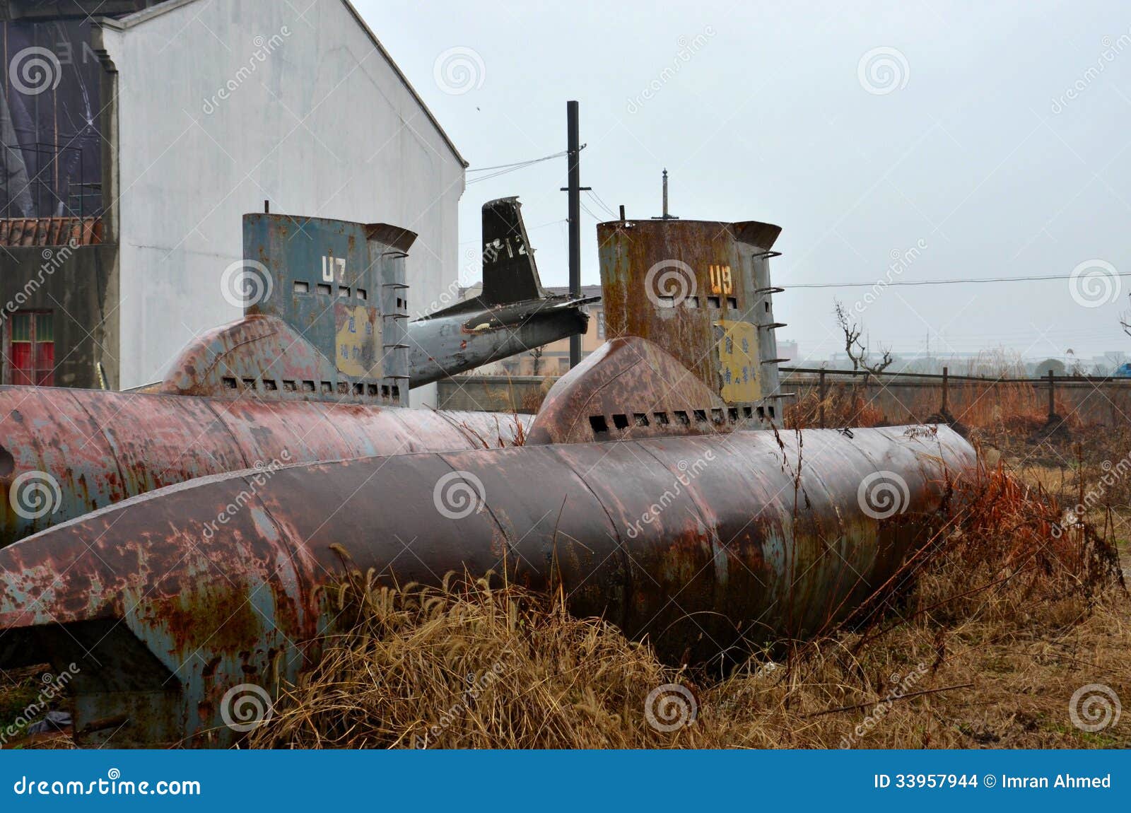 Abandoned Obsolete Submarines And Airplane In Junkyard 