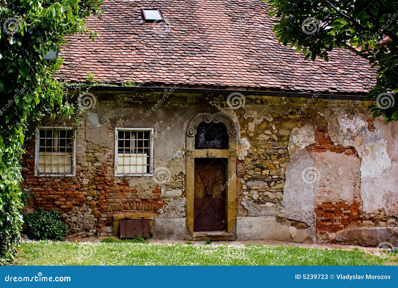 Abandoned Old Styled House with Tile Roofing Stock Image Image of