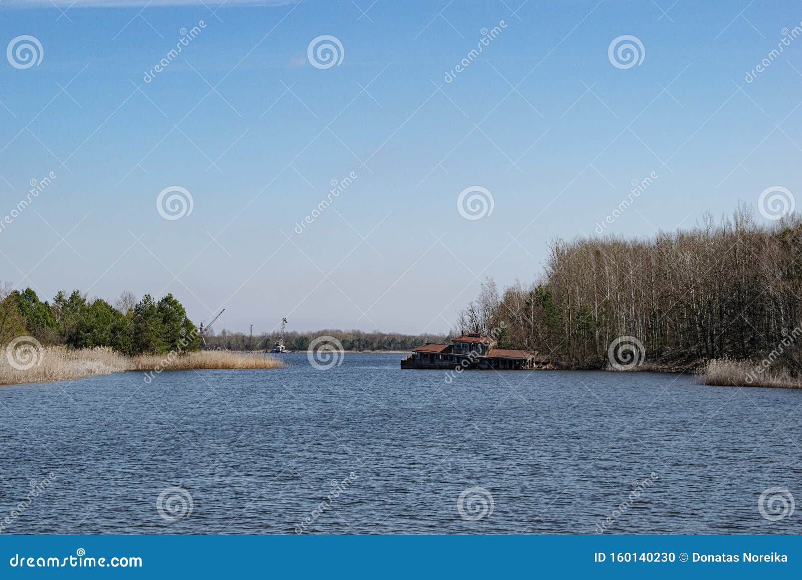 The Abandoned River Port in Pripyat and Ship Stock Photo Image of