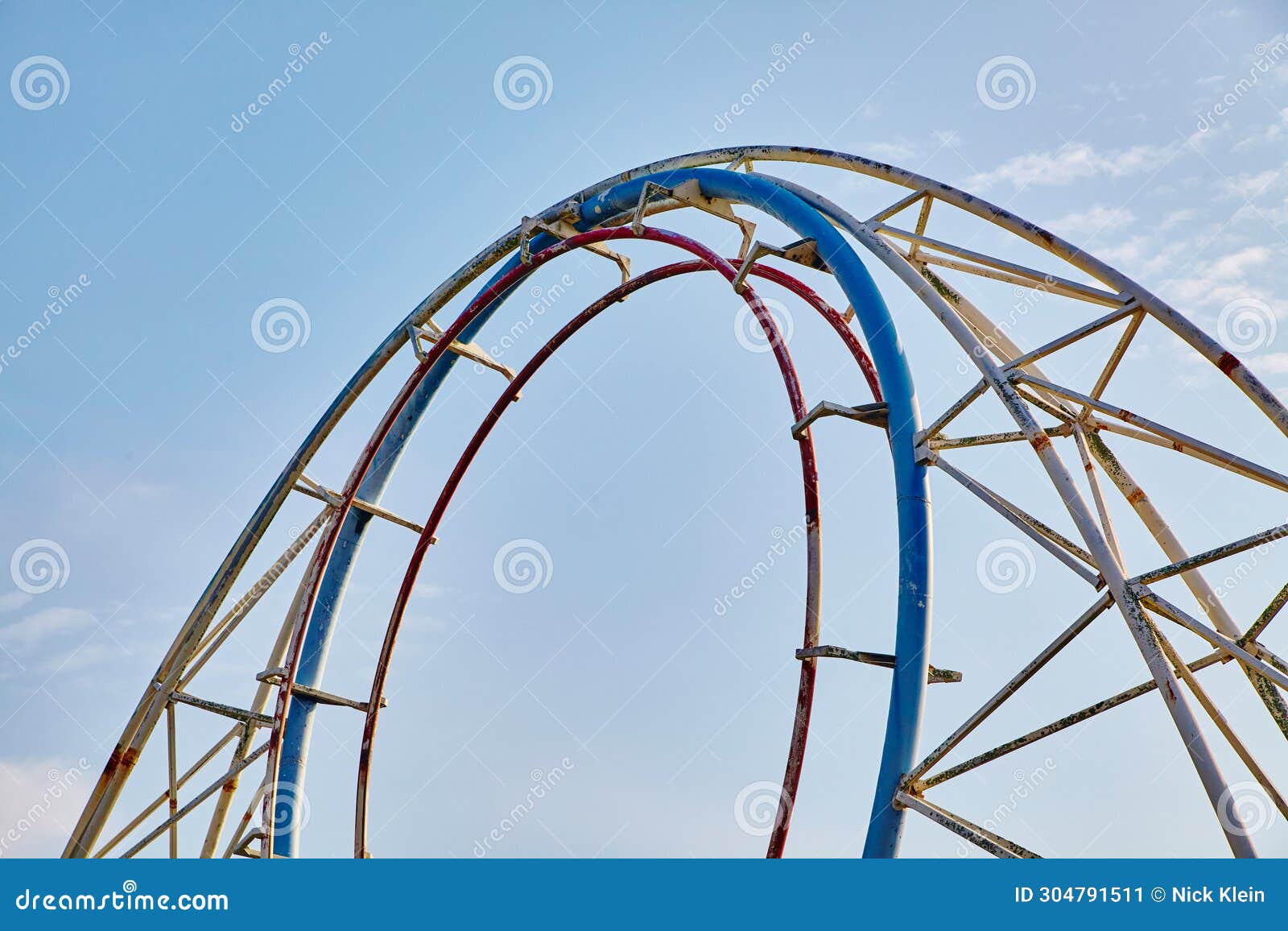 Abandoned Roller Coaster Loop Against Blue Sky, Fun Spot Indiana Stock ...