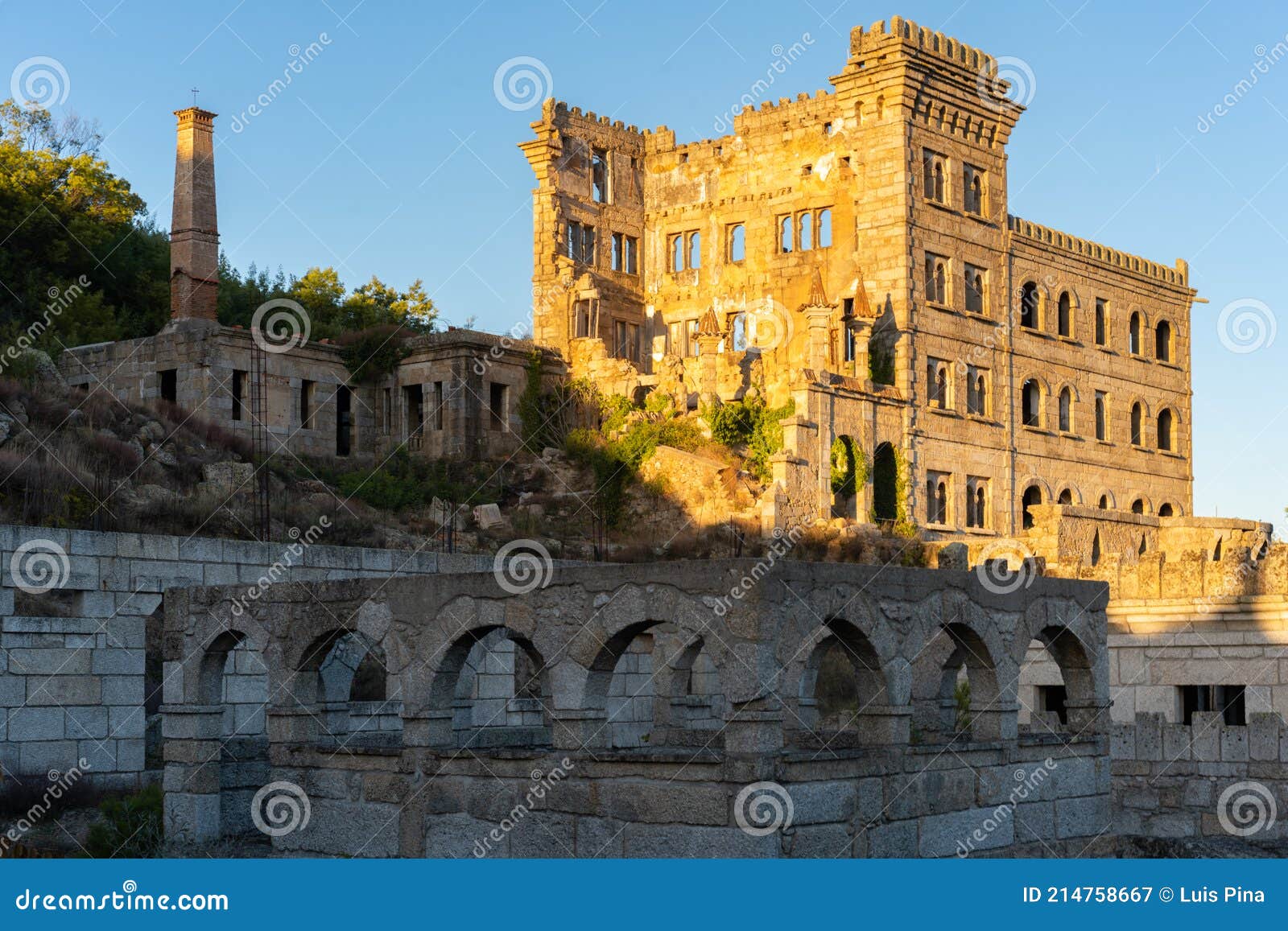 abandoned ruin building of termas radium hotel serra da pena in sortelha, portugal