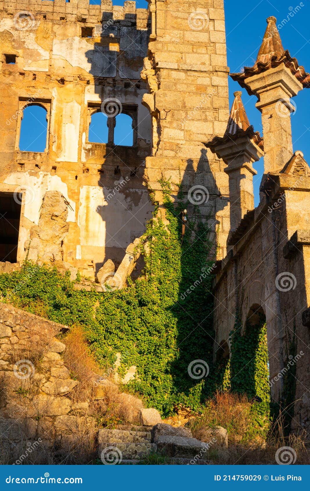 abandoned ruin building of termas radium hotel serra da pena in sortelha, portugal