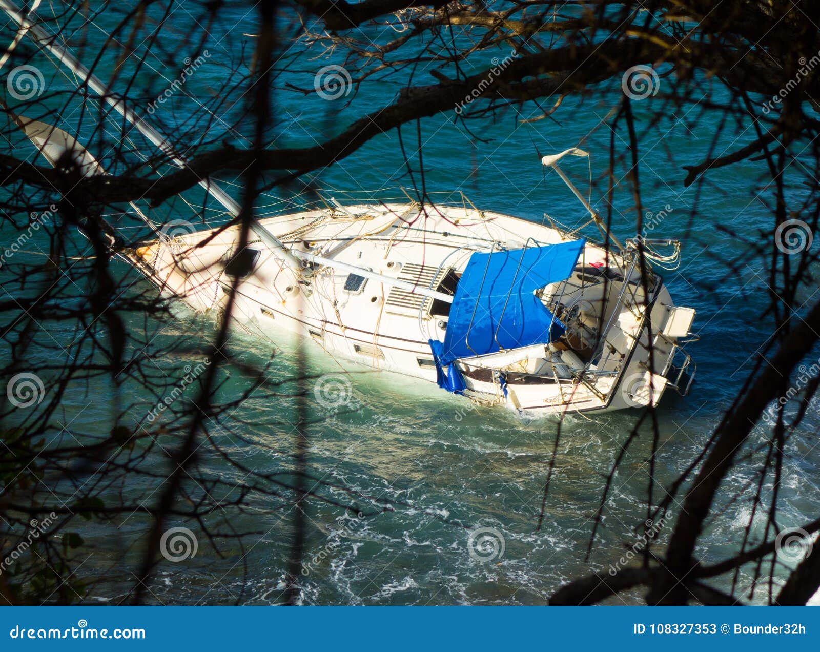 A Yacht Aground On A Reef In The Caribbean Stock Image 