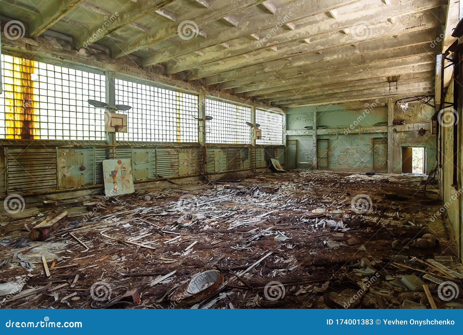 abandoned school gym in ghost town pripyat chornobyl zone