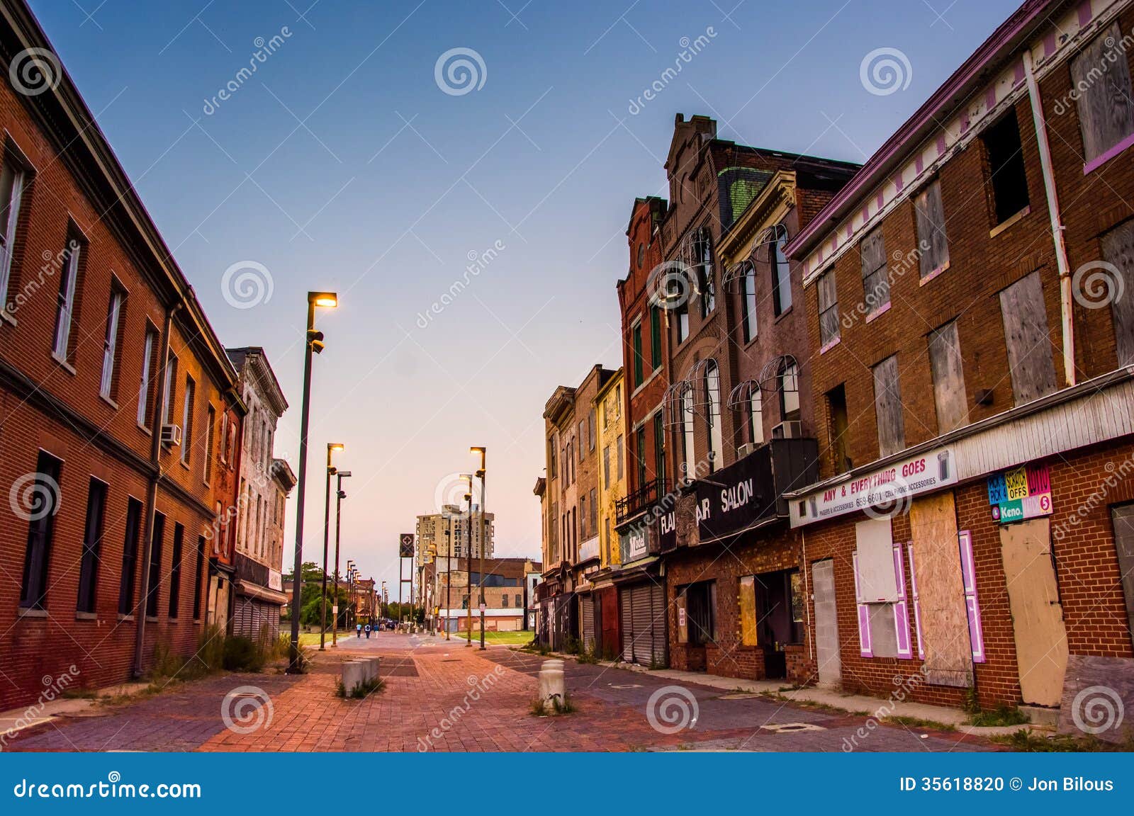 Abandoned Storefronts in Old Town Mall, Baltimore, Maryland. Editorial