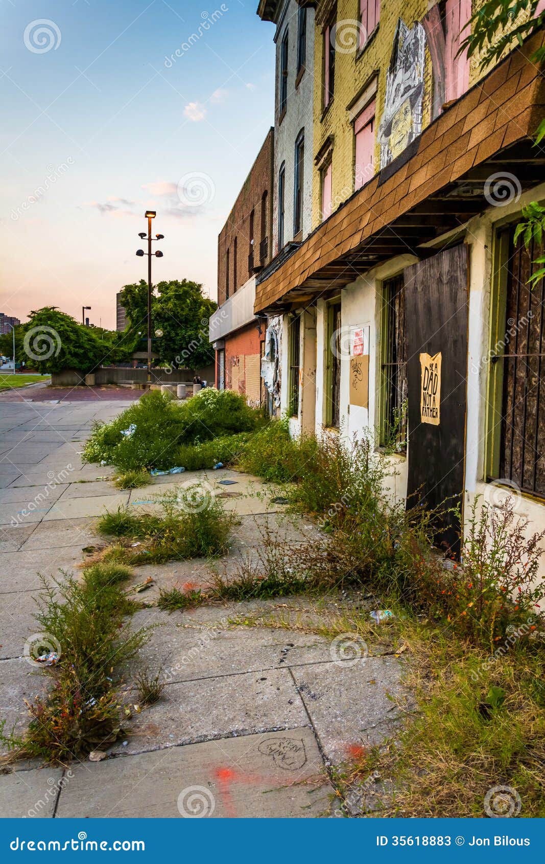 Abandoned Storefronts in Old Town Mall, Baltimore, Maryland. Stock