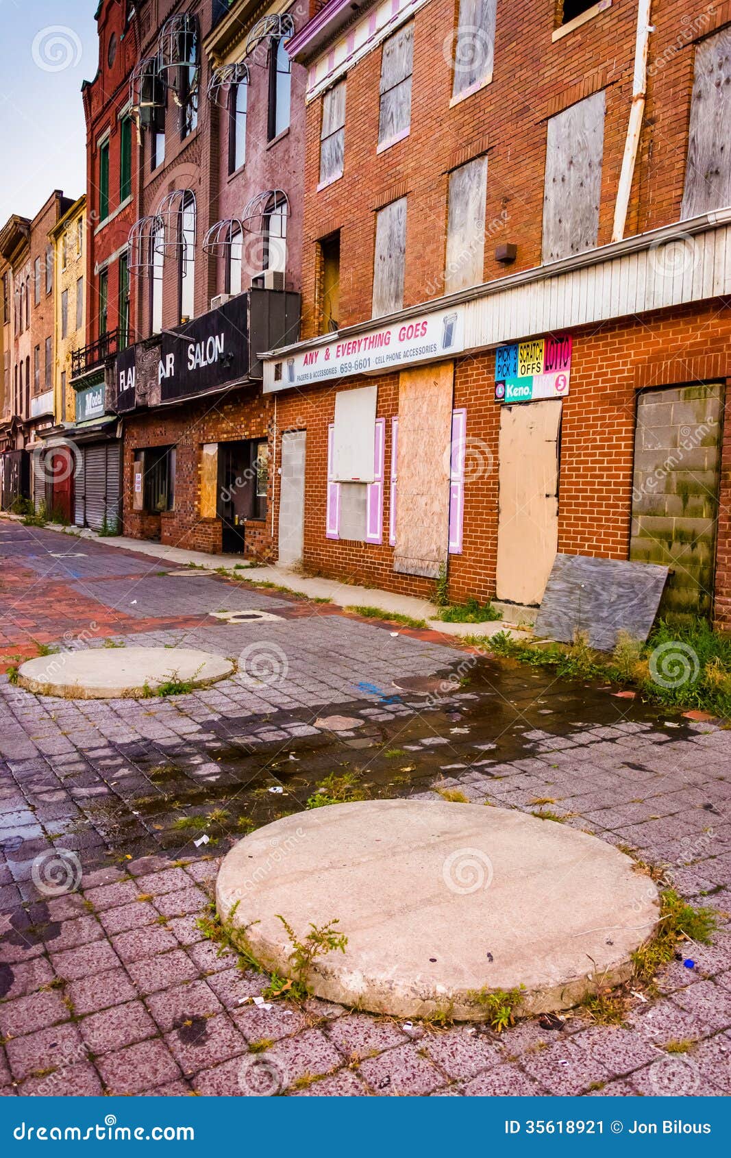 Abandoned Storefronts in Old Town Mall, Baltimore, Maryland. Editorial