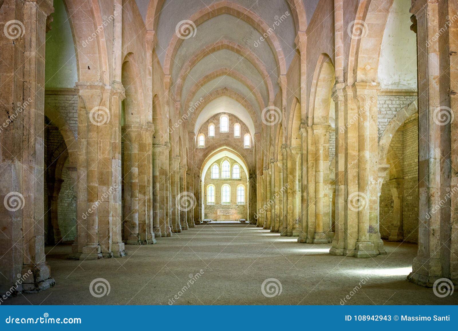 Abbey of Fontenay, Burgundy, France. Interior of famous Cistercian Abbey of Fontenay, a UNESCO World Heritage Site since 1981. Abbey of Fontenay. The building was founded in 1118 by Bernard of Clairvaux, a few years after he had left the Abbey of CÃ®teaux to found the primeval abbey of Clairvaux, of which Fontenay was a direct affiliation.Burgundy, France