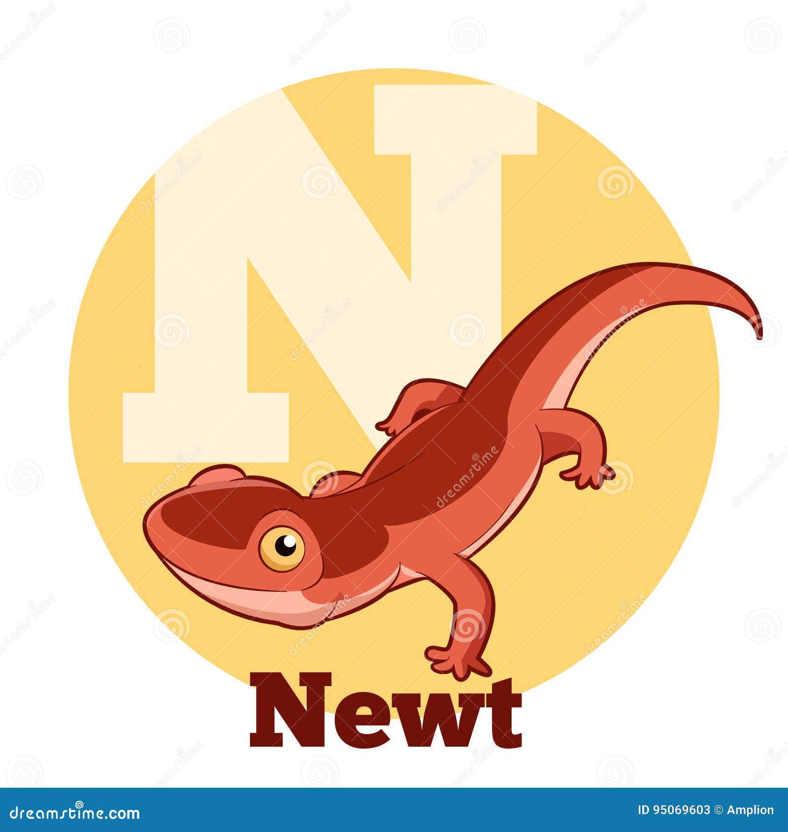 Cartoon Newt And Green Plants Vector Illustration | CartoonDealer.com