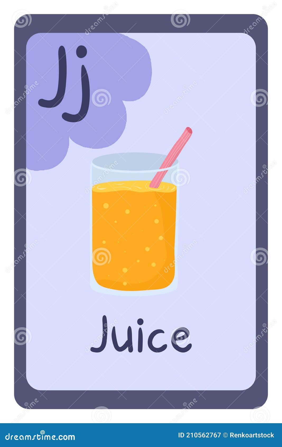 Abc Food Education Flash Card, Letter J - Juice. Stock Vector ...