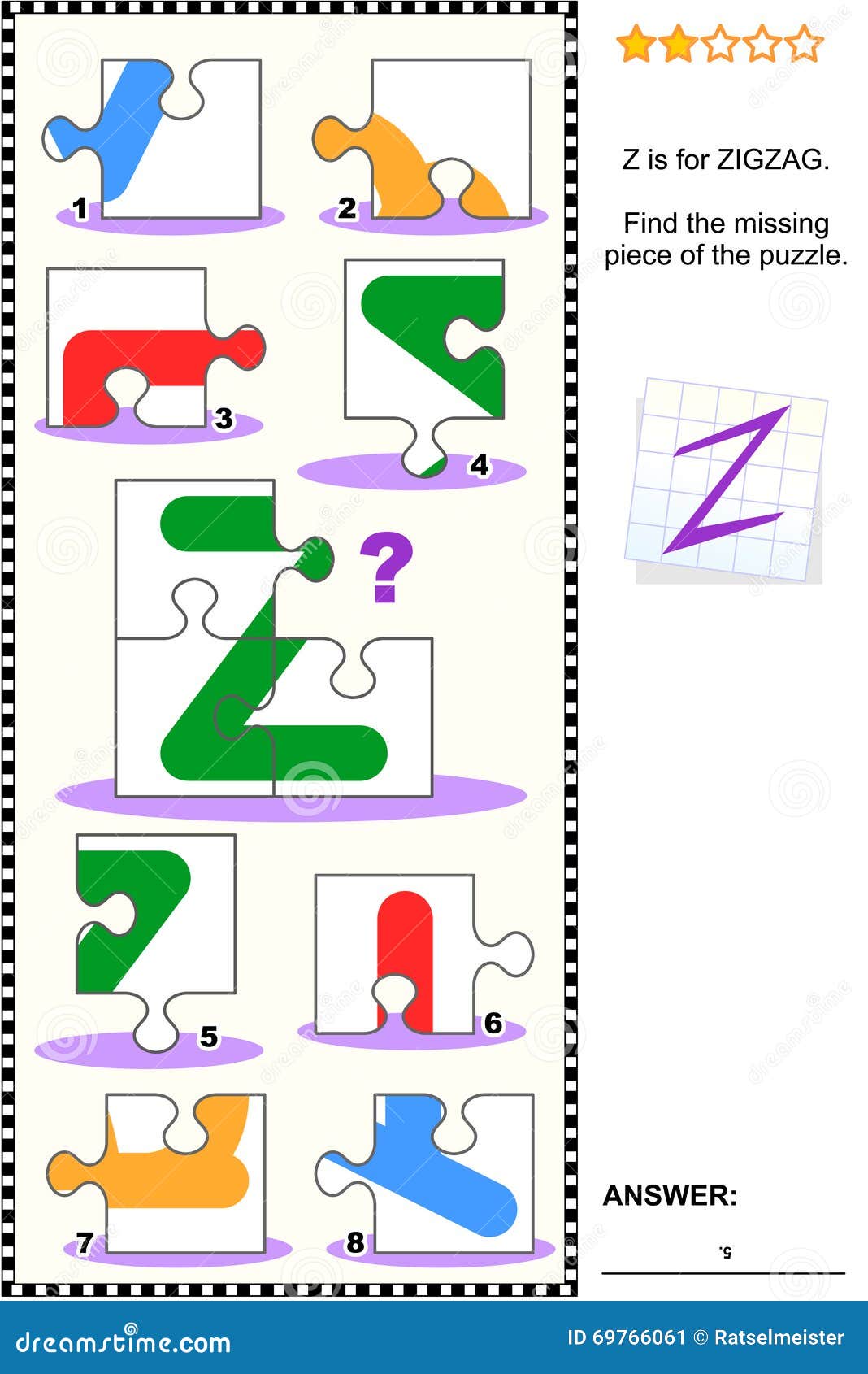 ABC Learning Educational Puzzle - Letter Z (zigzag) Stock Vector