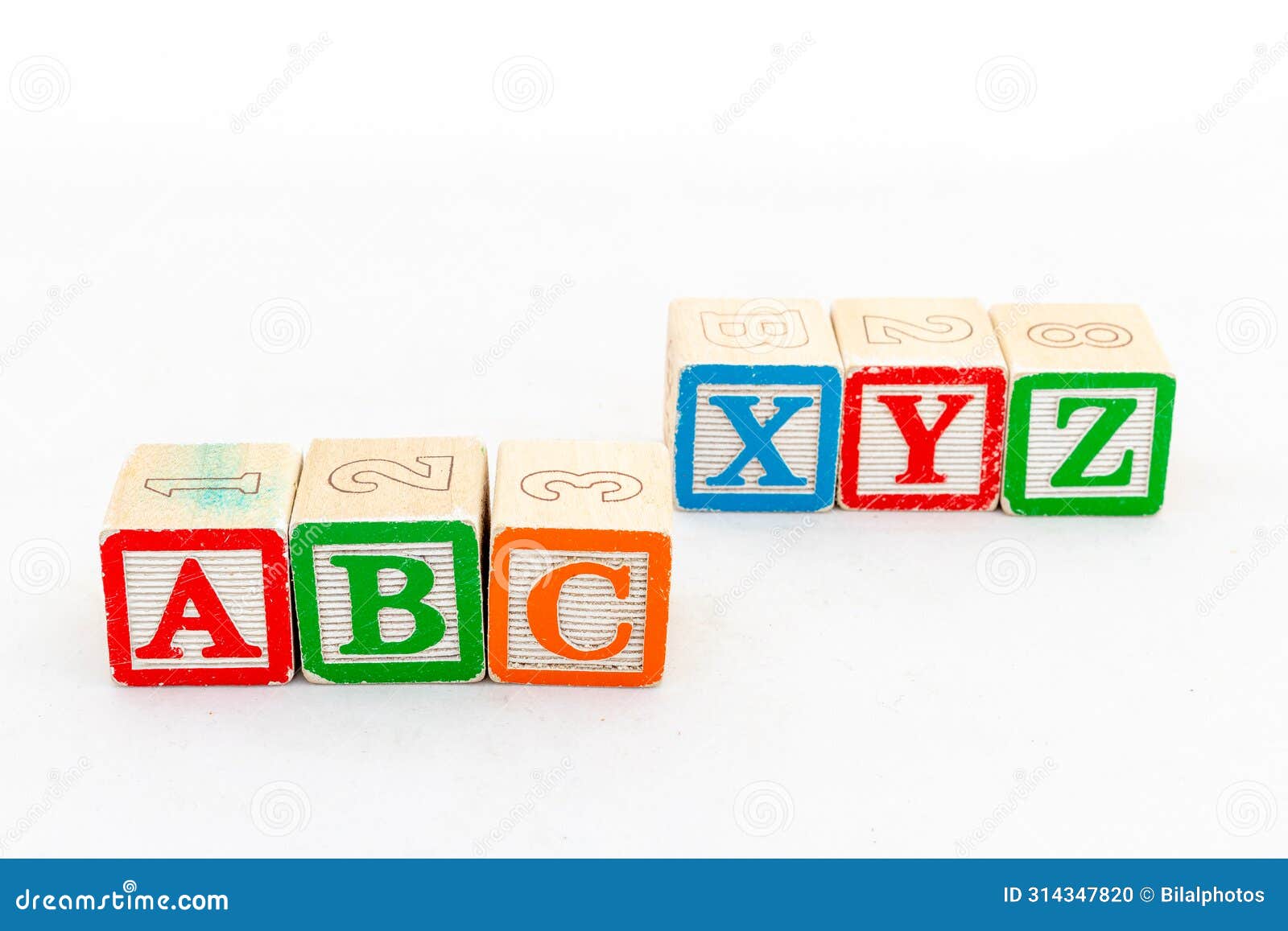 abc and xyz wooden alphabet blocks  on white background