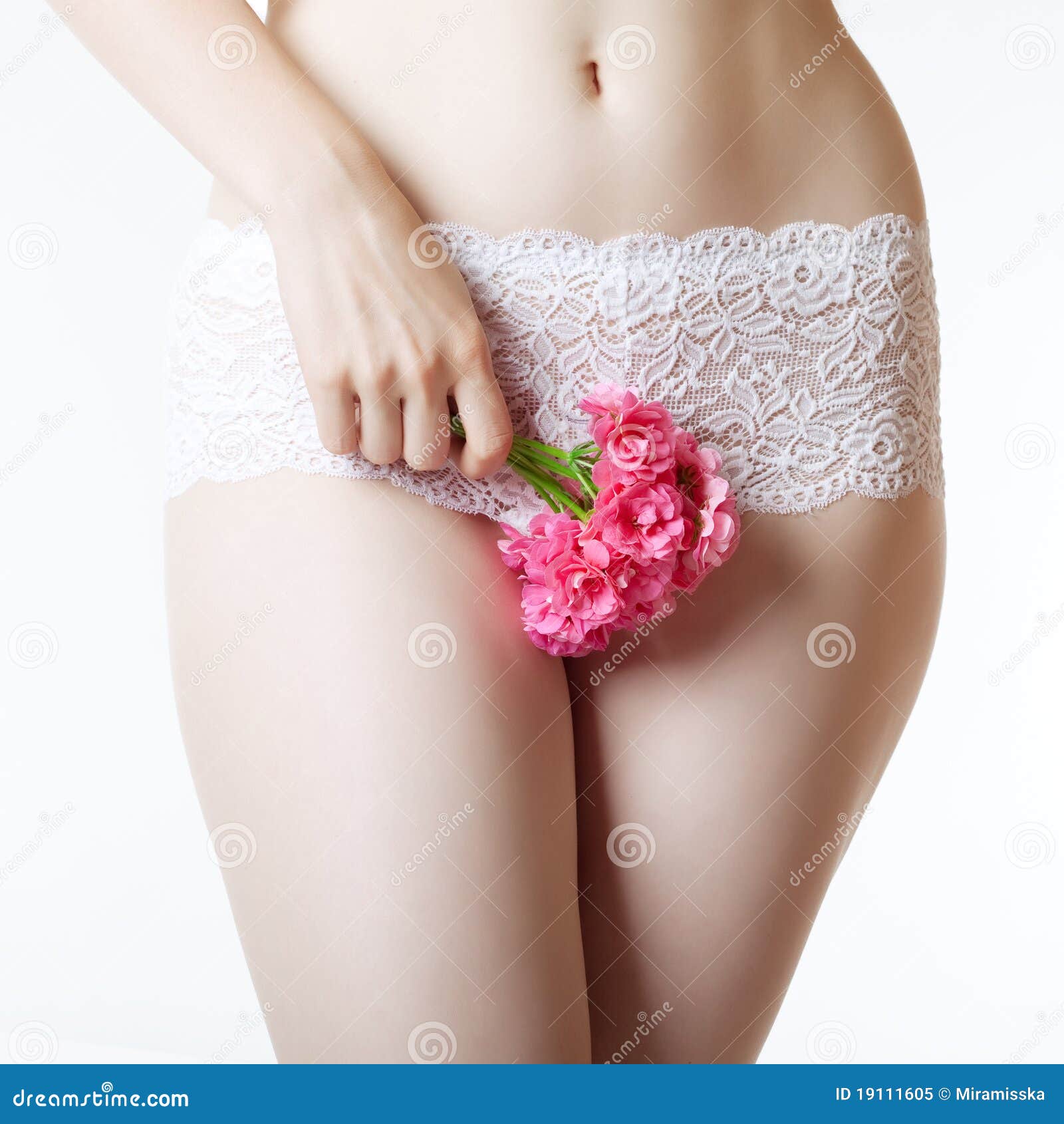 abdomen and thighs with a bunch of flowers