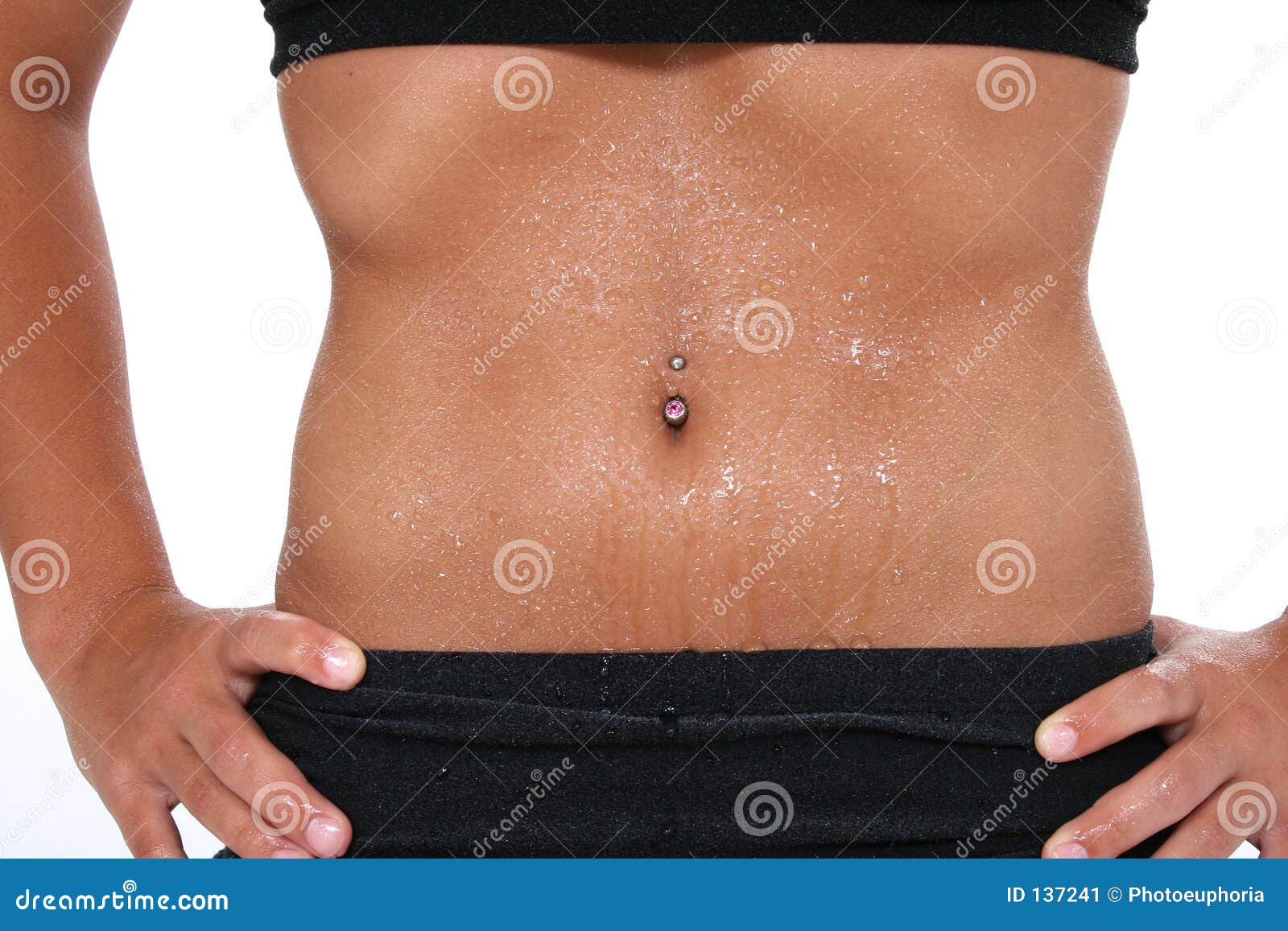 abdomen in workout clothes covered in sweat