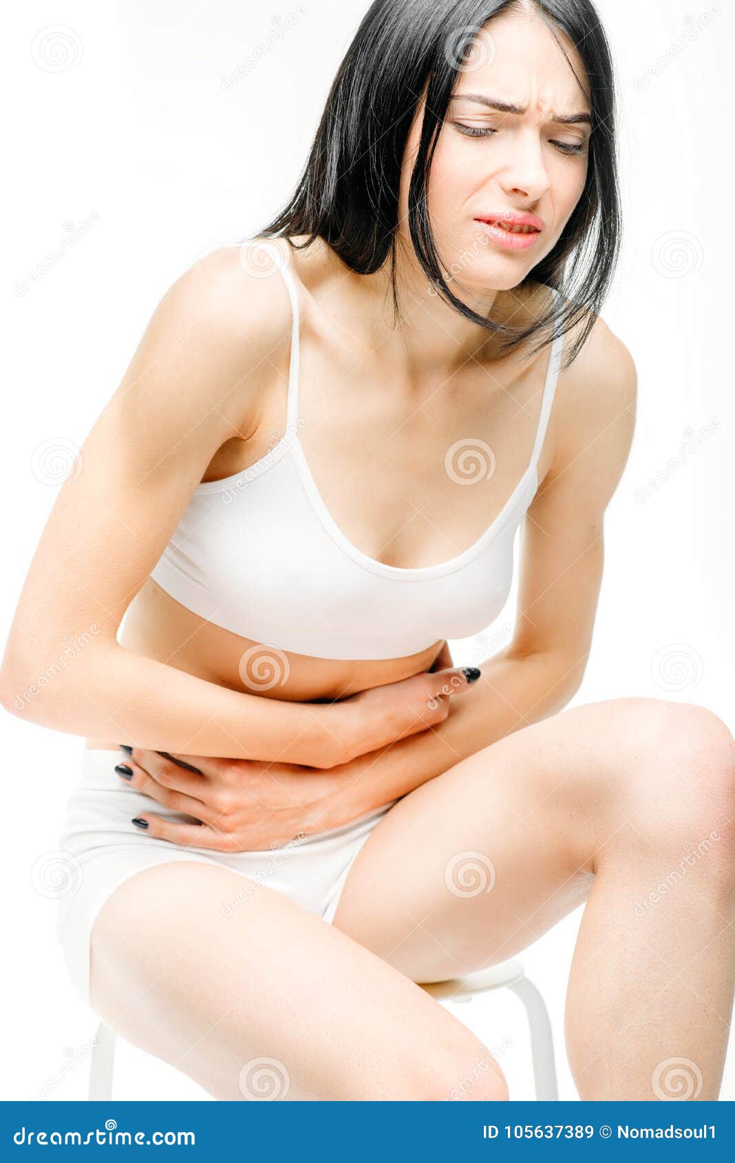 Abdominal Pain Female Person With Stomach Problem Stock