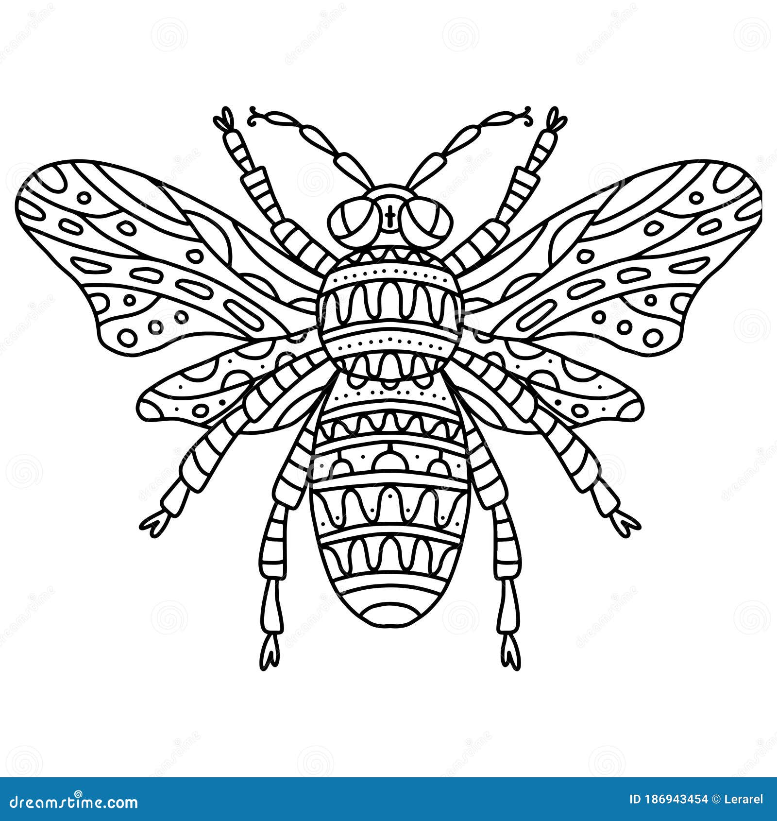 Un dibujo de una abeja con alas y alas.