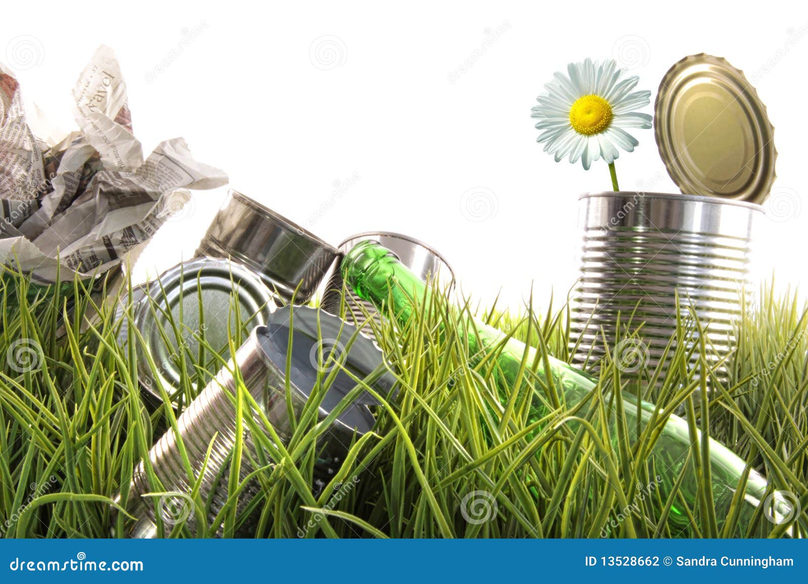 Abfall, Leere Dosen Und Flaschen Im Gras Stockfoto Bild von grün