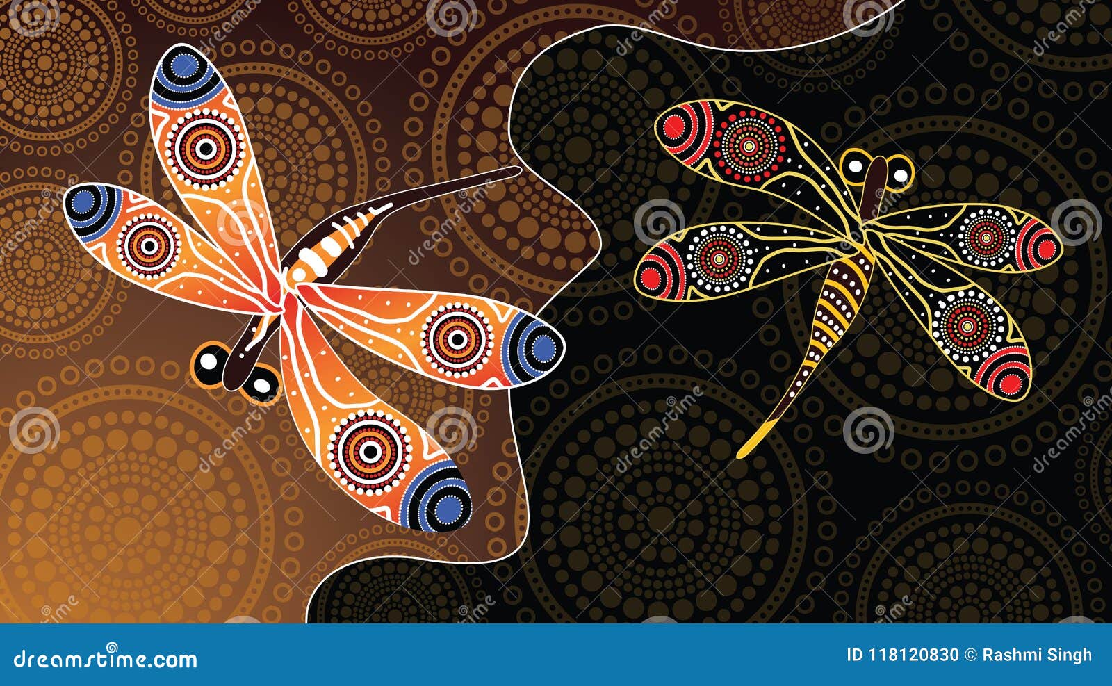 aboriginal art  painting with dragonfly.