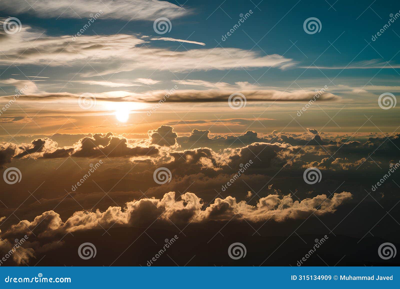 above the clouds sun illuminates the beauty of the sky