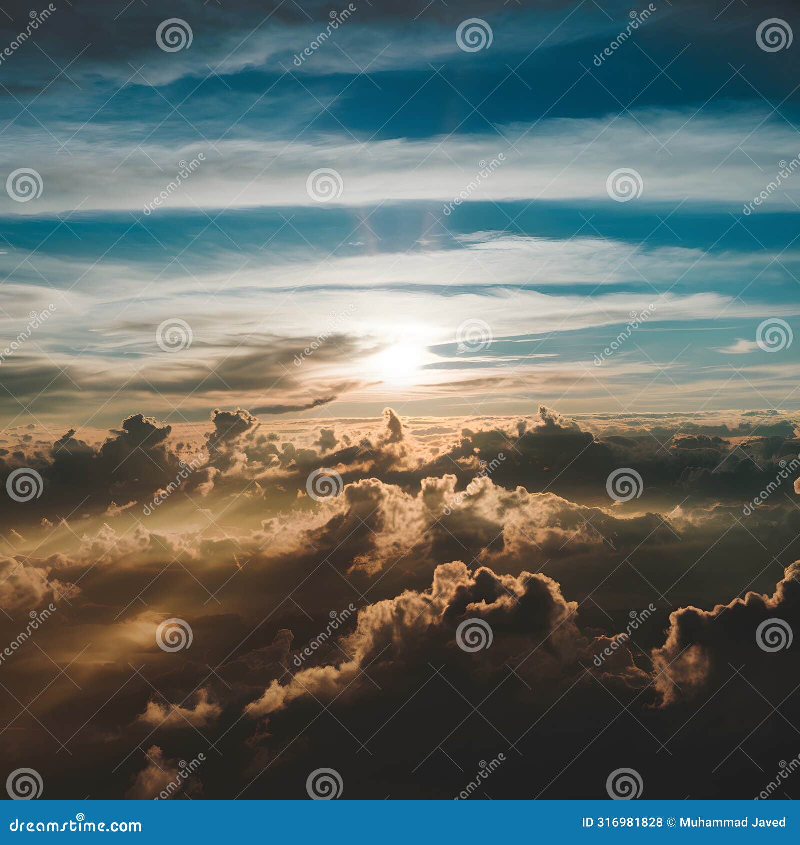 above the clouds sun illuminates the beauty of the sky