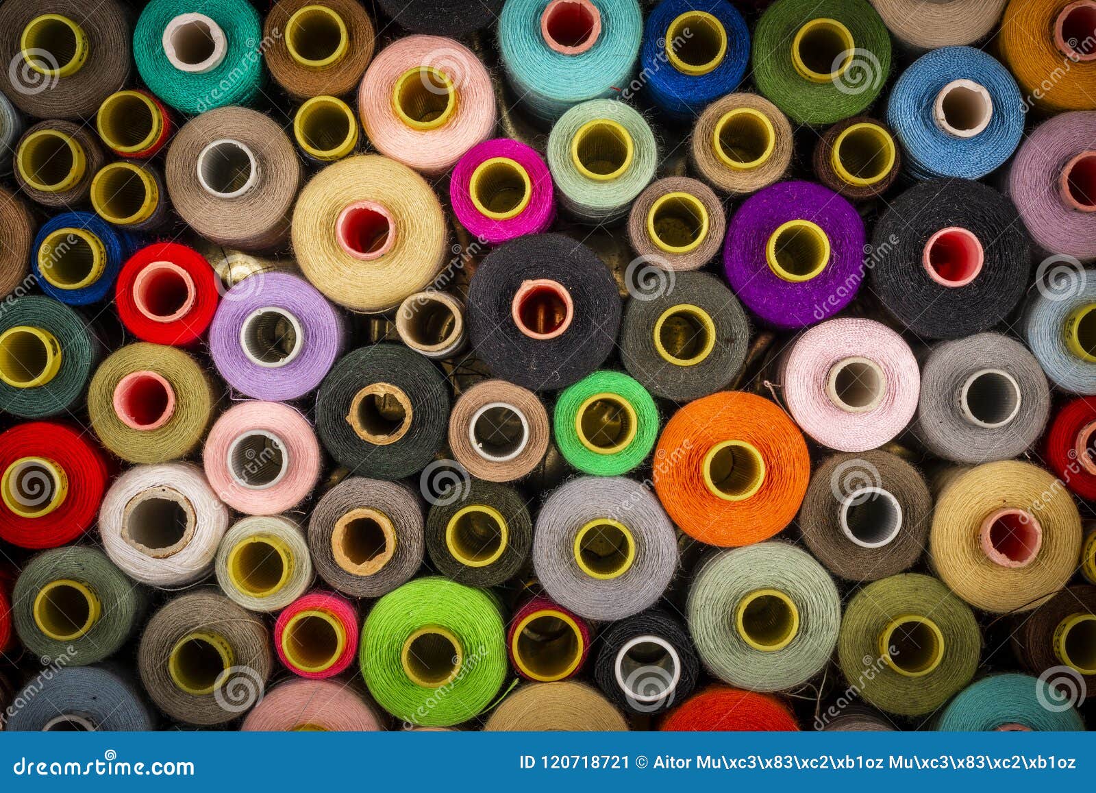 From Above Set of Sewing Spools with Colorful Threads Stock Image