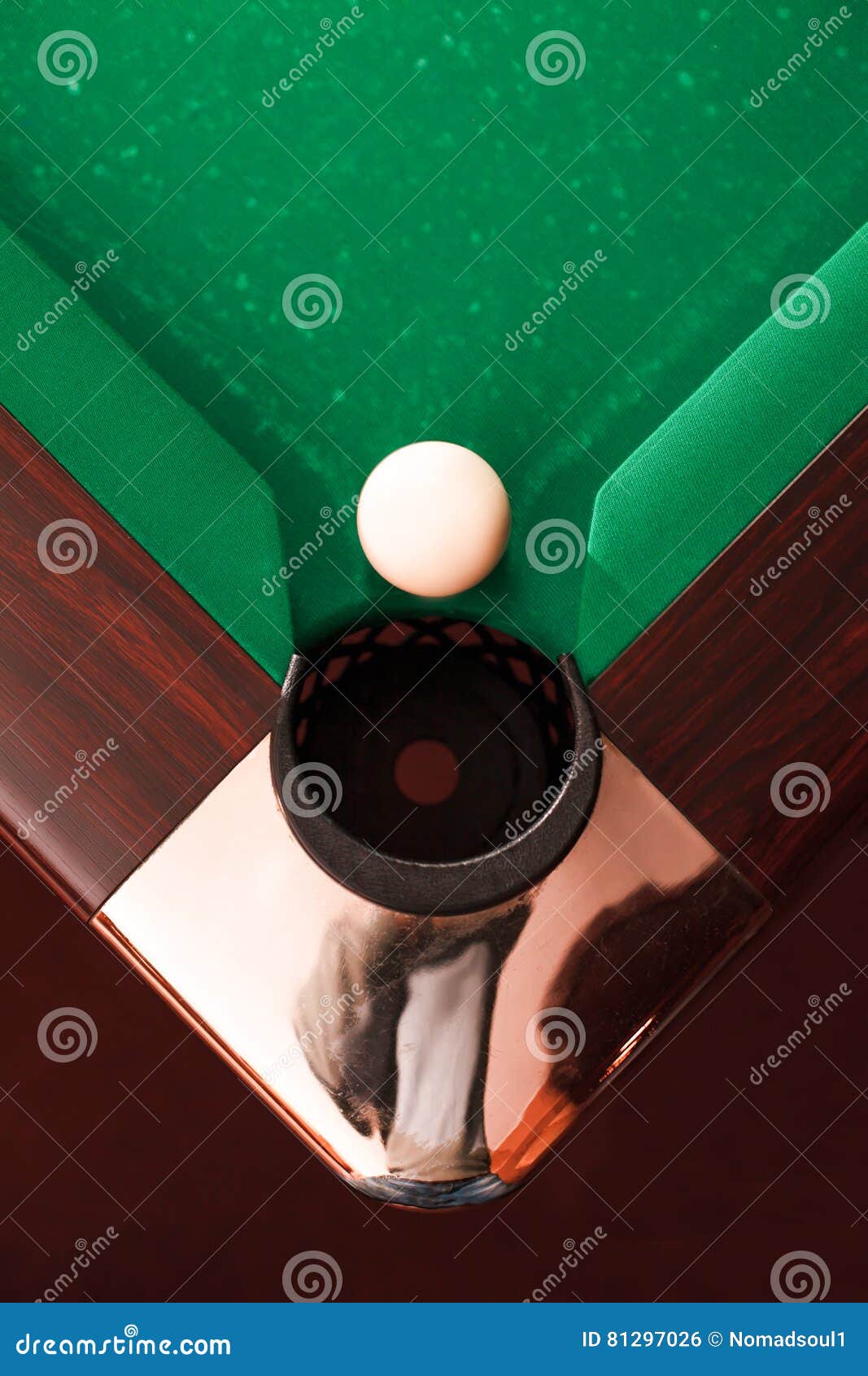 Above View on Billiard Ball Opposite To a Pocket. Stock Photo Image