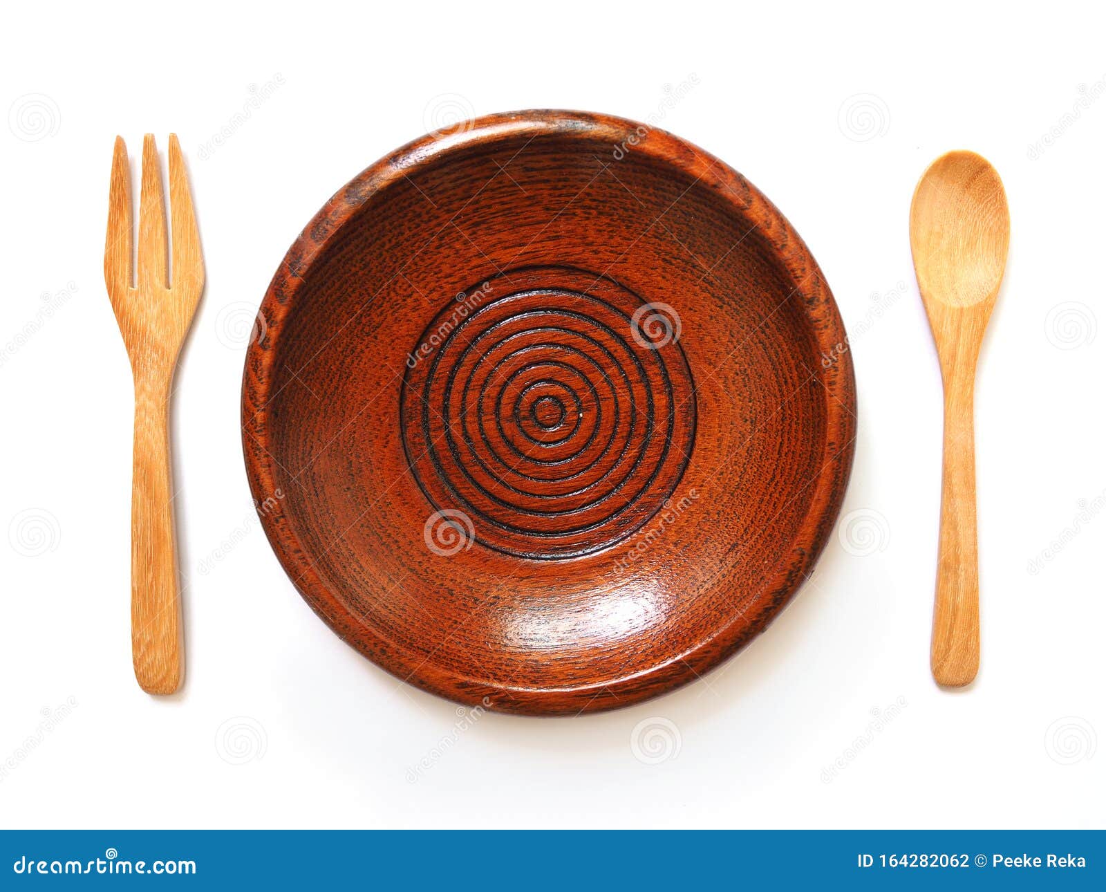 Above of Wooden Plates and Spoon, Fork and Dish. Stock Photo Image of