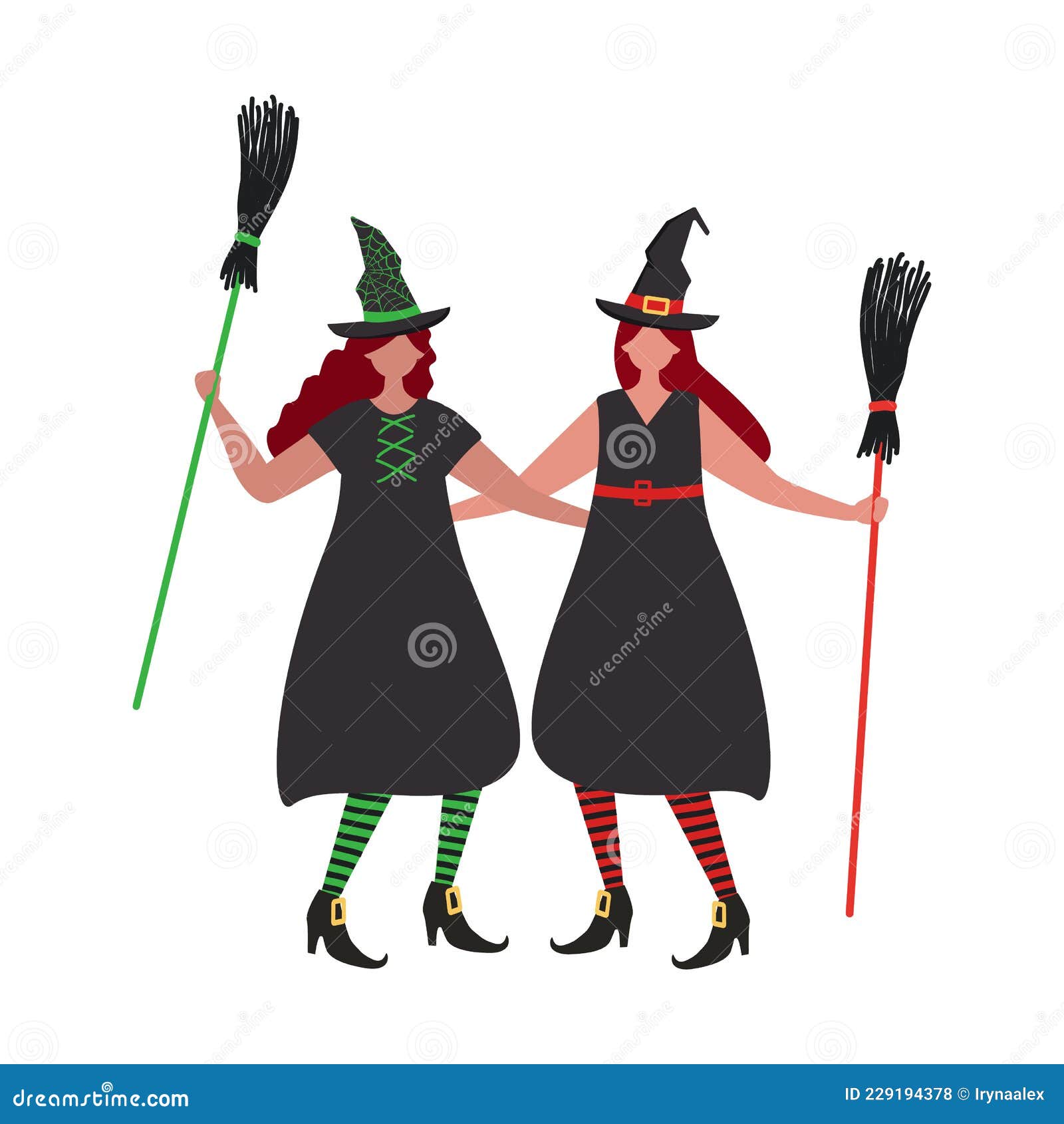 Vetores de Esquadrão De Bruxas Fofas Feliz Halloween Duas Bruxas