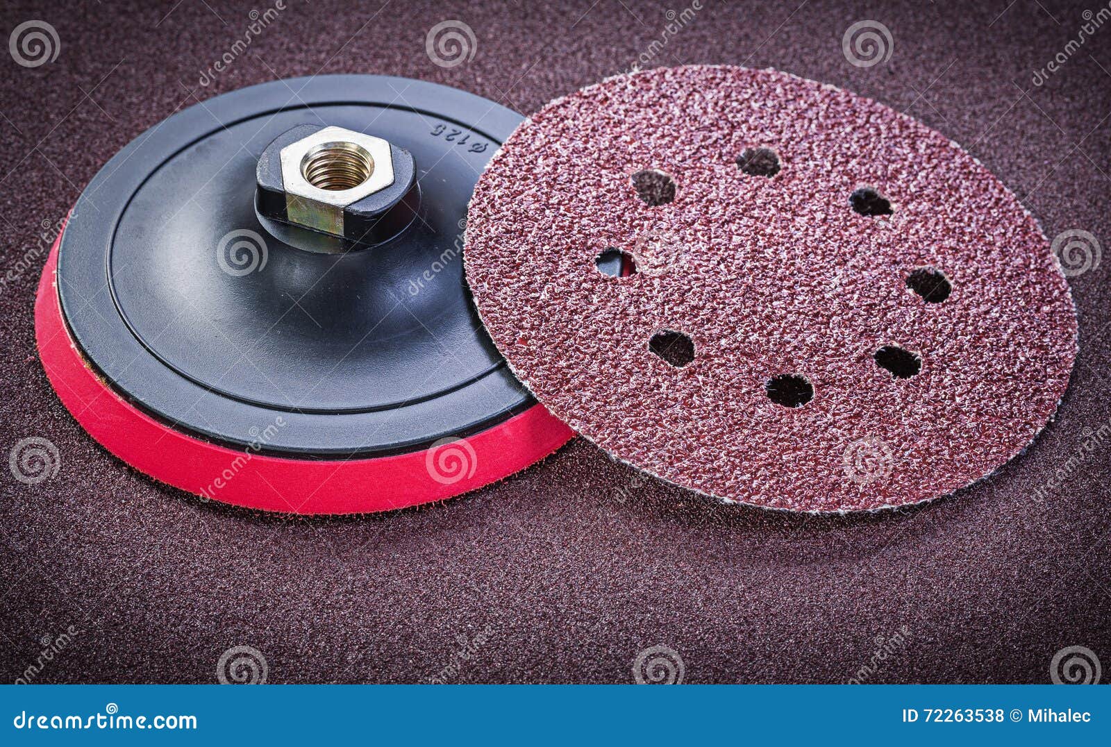 Abrasive Discs Holder on Sandpaper Sheet Top View Stock Photo Image