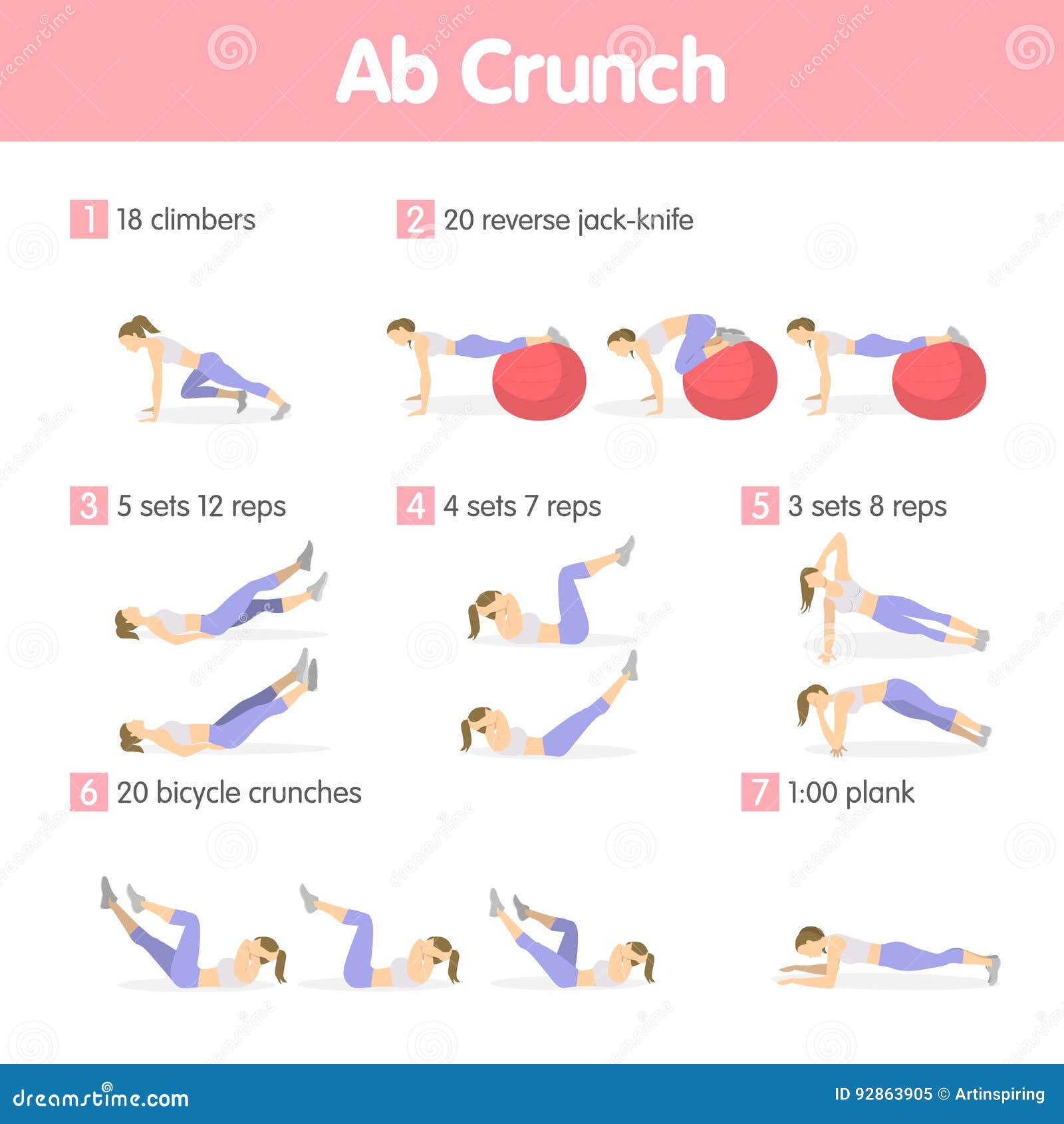 Abs exercises set. stock vector. Illustration of girl - 92863905