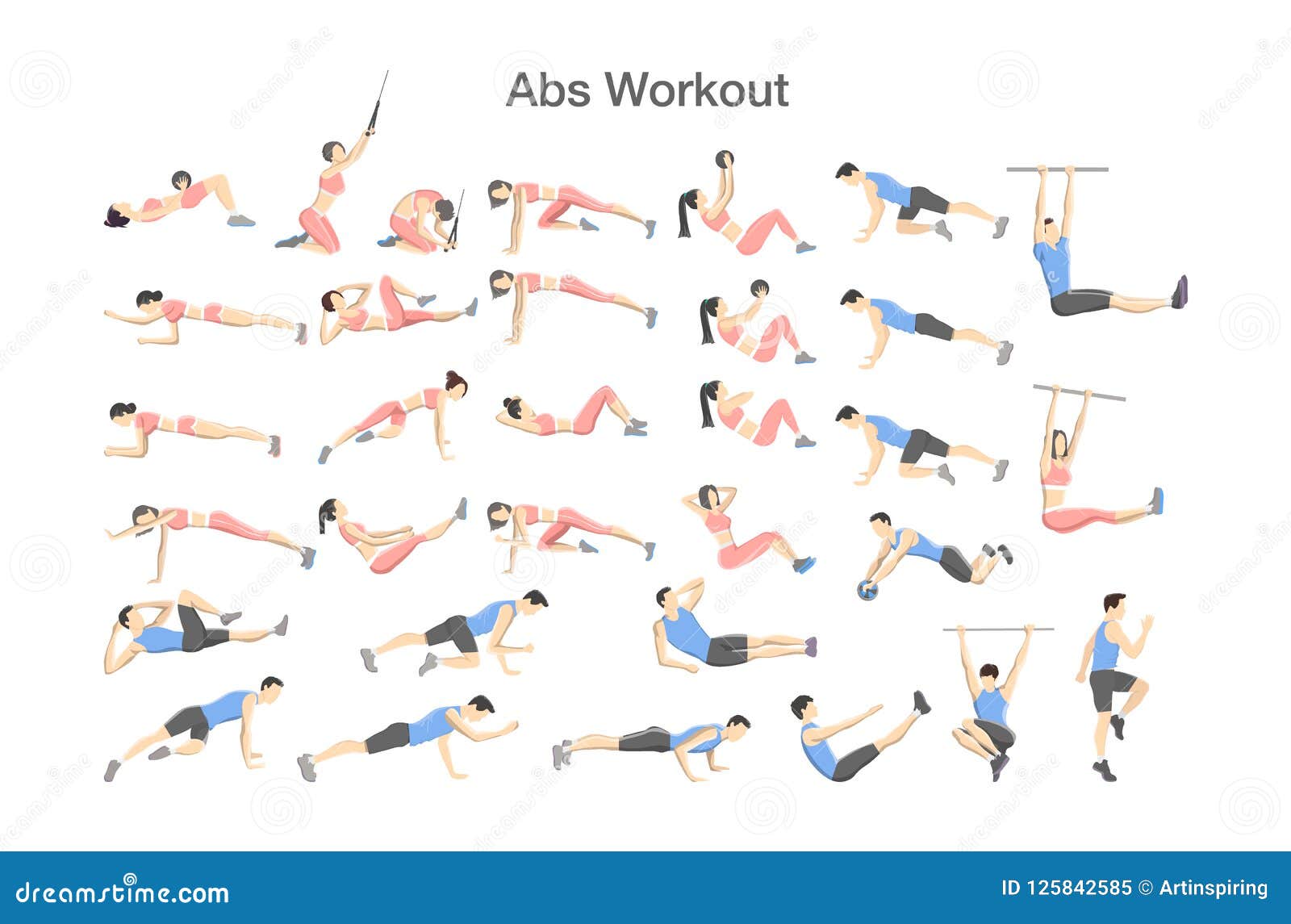 ABS Workout for Men and Women. Sport Exercises Stock Vector - Illustration  of infographic, body: 125842585