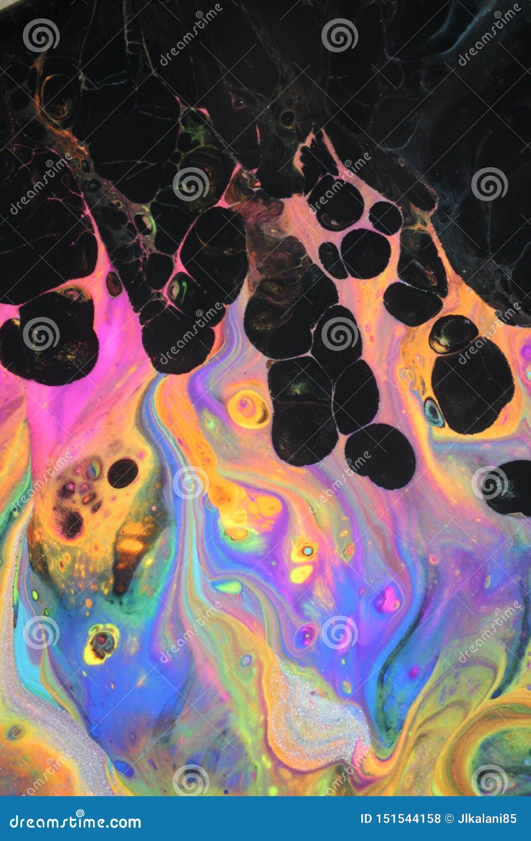 abstract acrylic pour painting that resembles neon dancing flames.