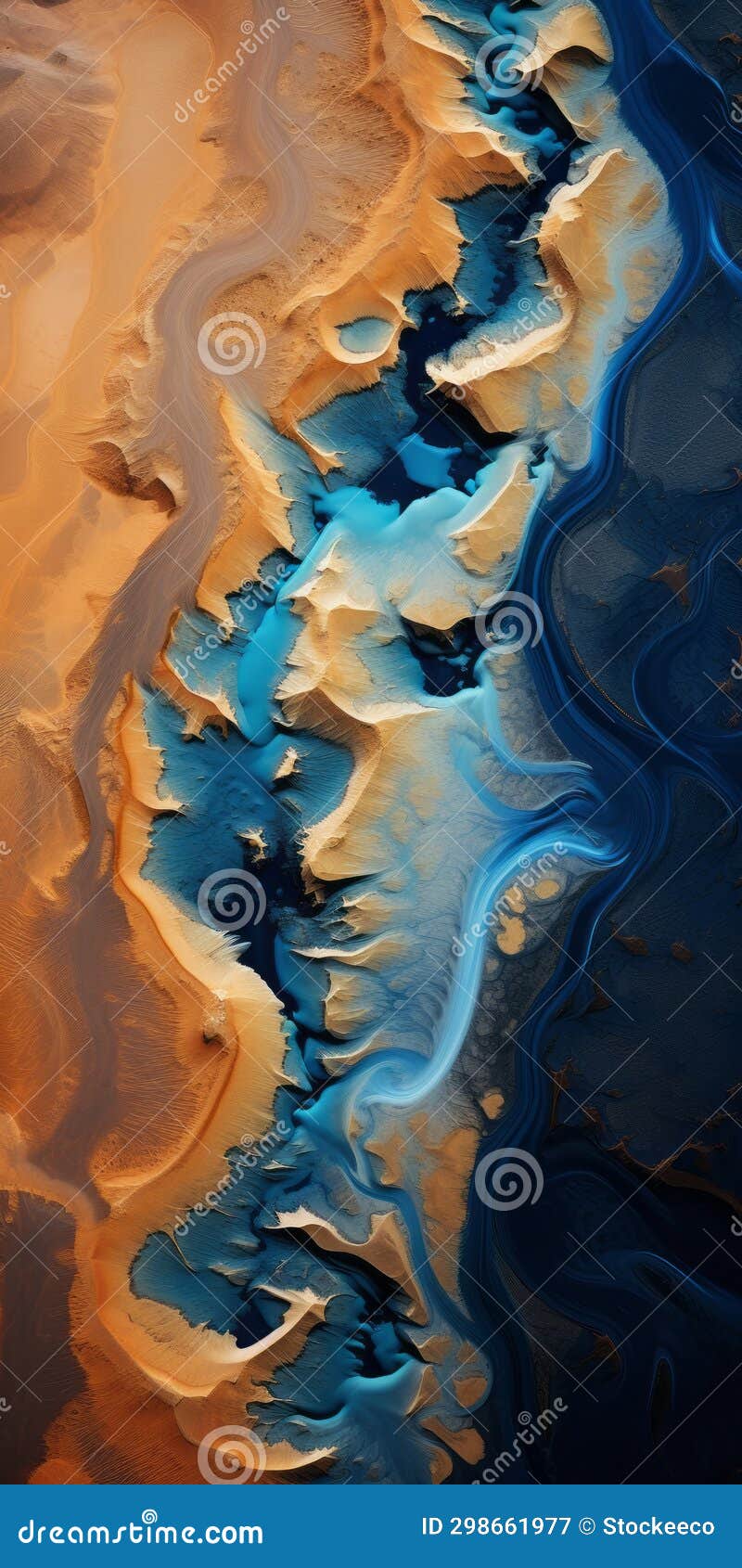 abstract rivers: waves of light orange and dark azure