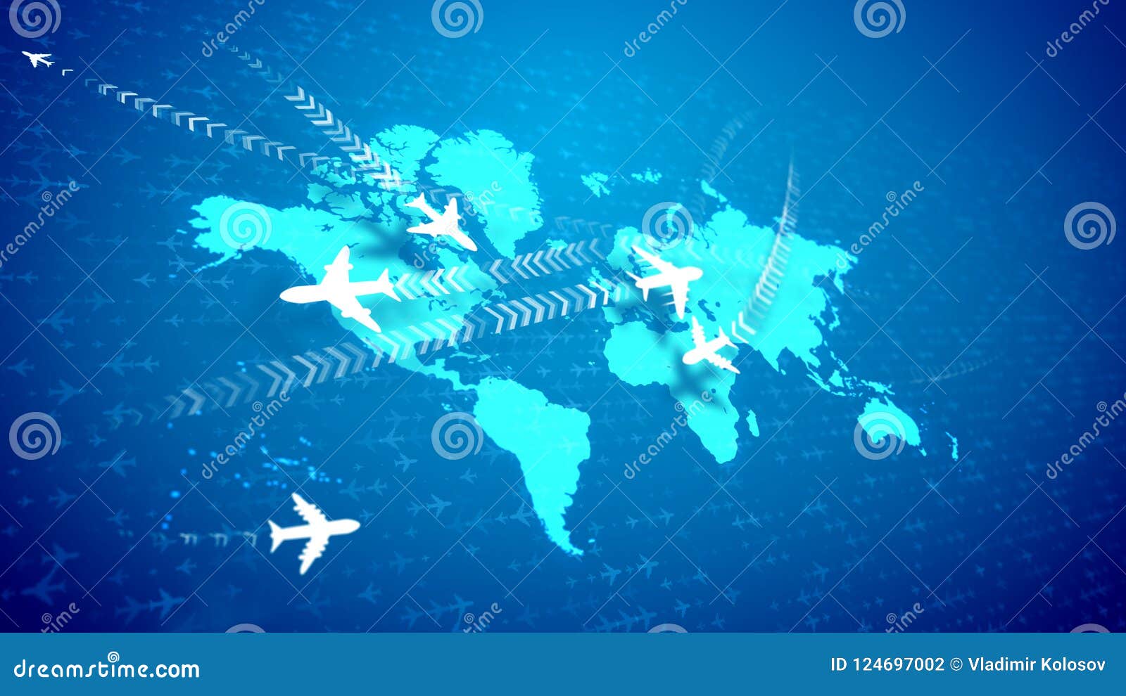 Abstract Airplanes Moving Over the Global Map Stock Illustration