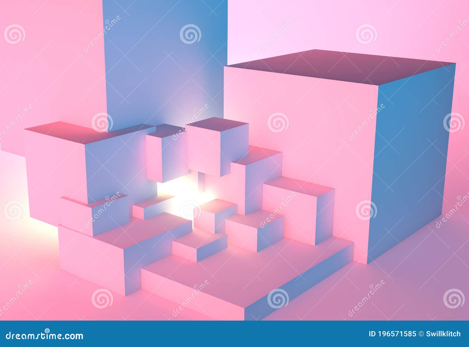 Abstract Architectural Vaporwave Background with Cube Construction in ...