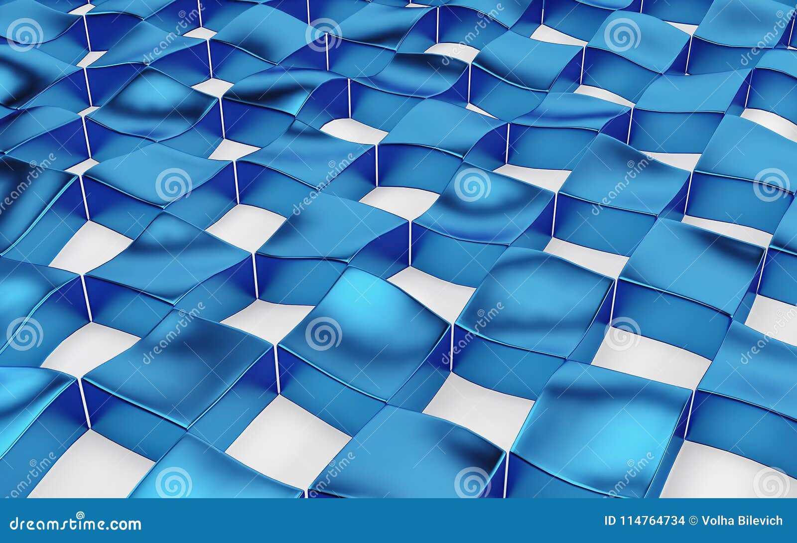 Abstract Array Of Shinny Blue And White Polygons 3d