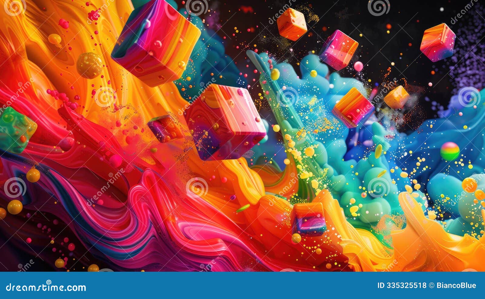 abstract art chaotic and energetic of mixed watercolor square object. aig53.