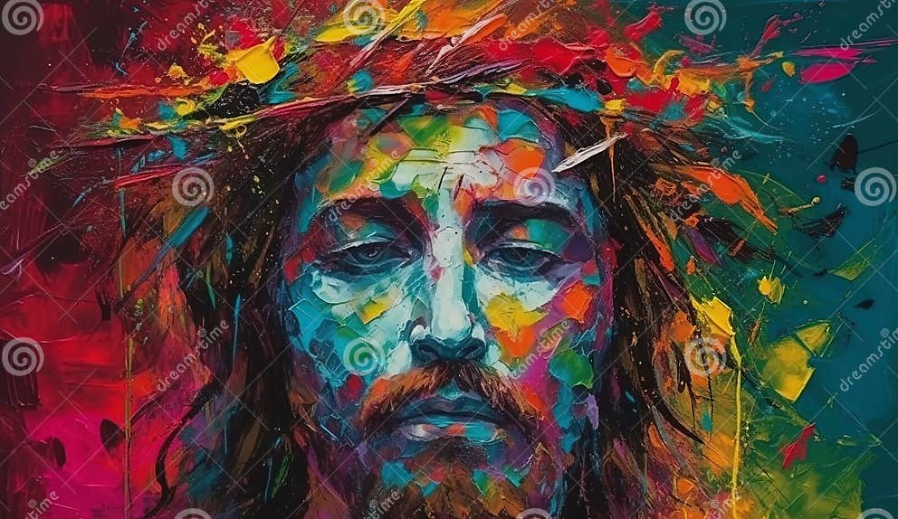 Abstract Art. Colorful Painting of Jesus Christ Using Colorful Oils or ...