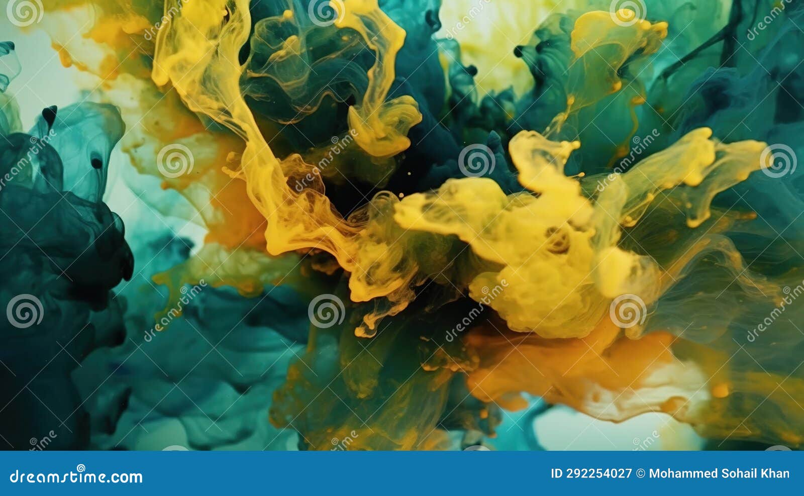 Abstract Art of Green and Yellow Dense Liquid Smoke on Backdrop Stock